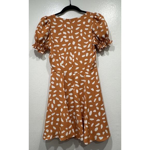 Lulus Orange Print Oh My Darlin’ Puff Sleeve Mini Dress Size XS Coquette Retro - Picture 6 of 8